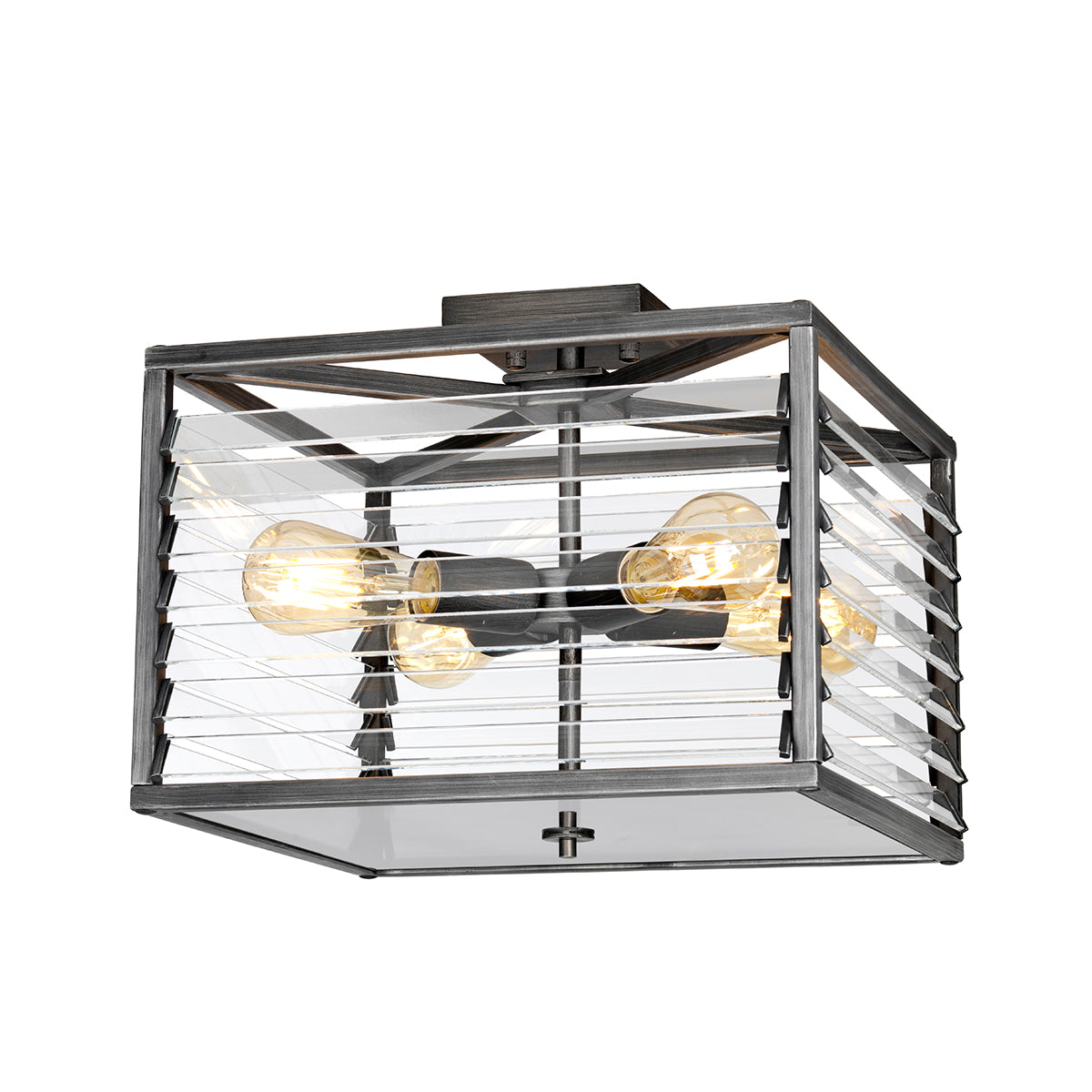 Elstead Louvre 4 Light Flush Ceiling Light in Gunmetal Paint Finish