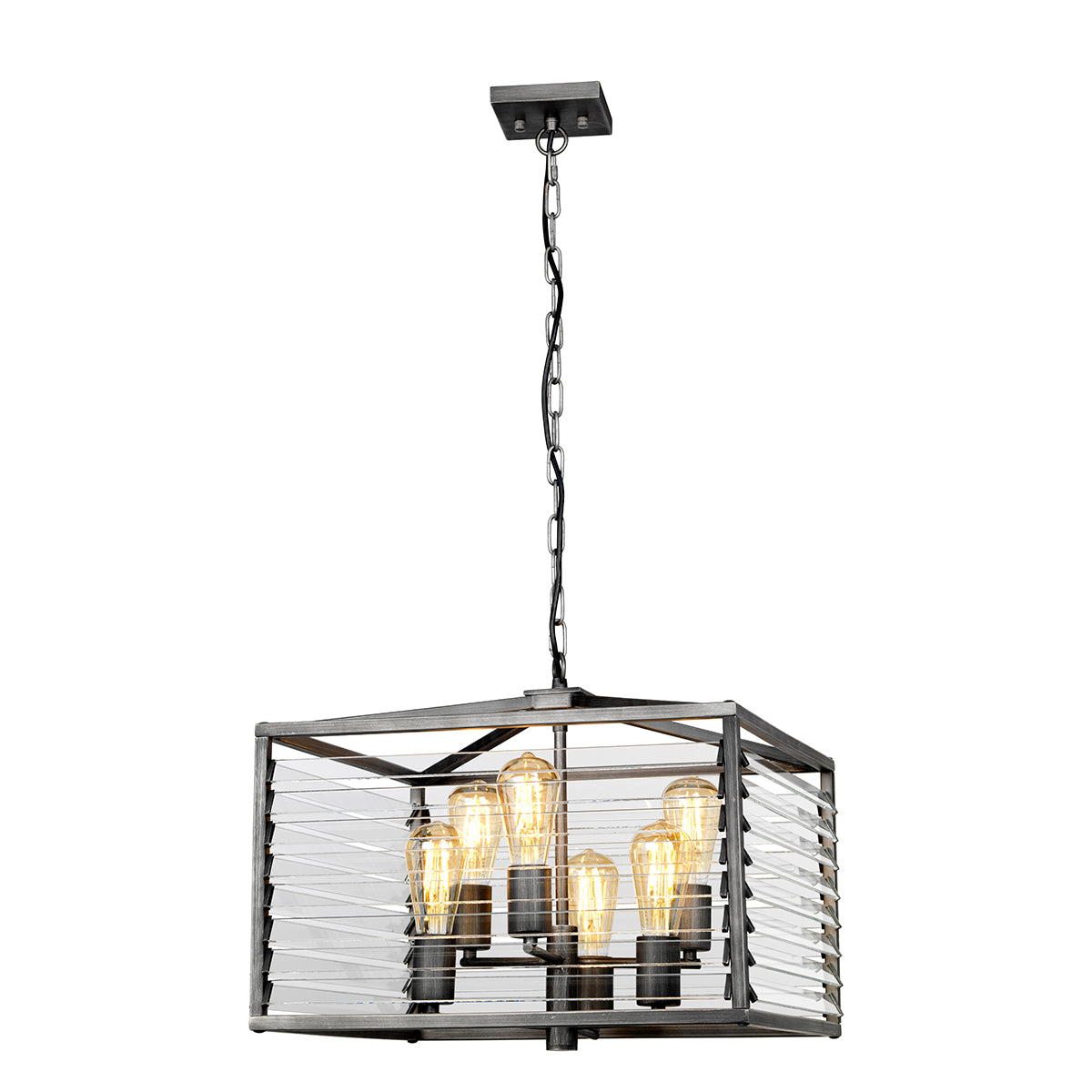 Elstead Louvre 6 Light Pendant Light in Gunmetal Paint Finish