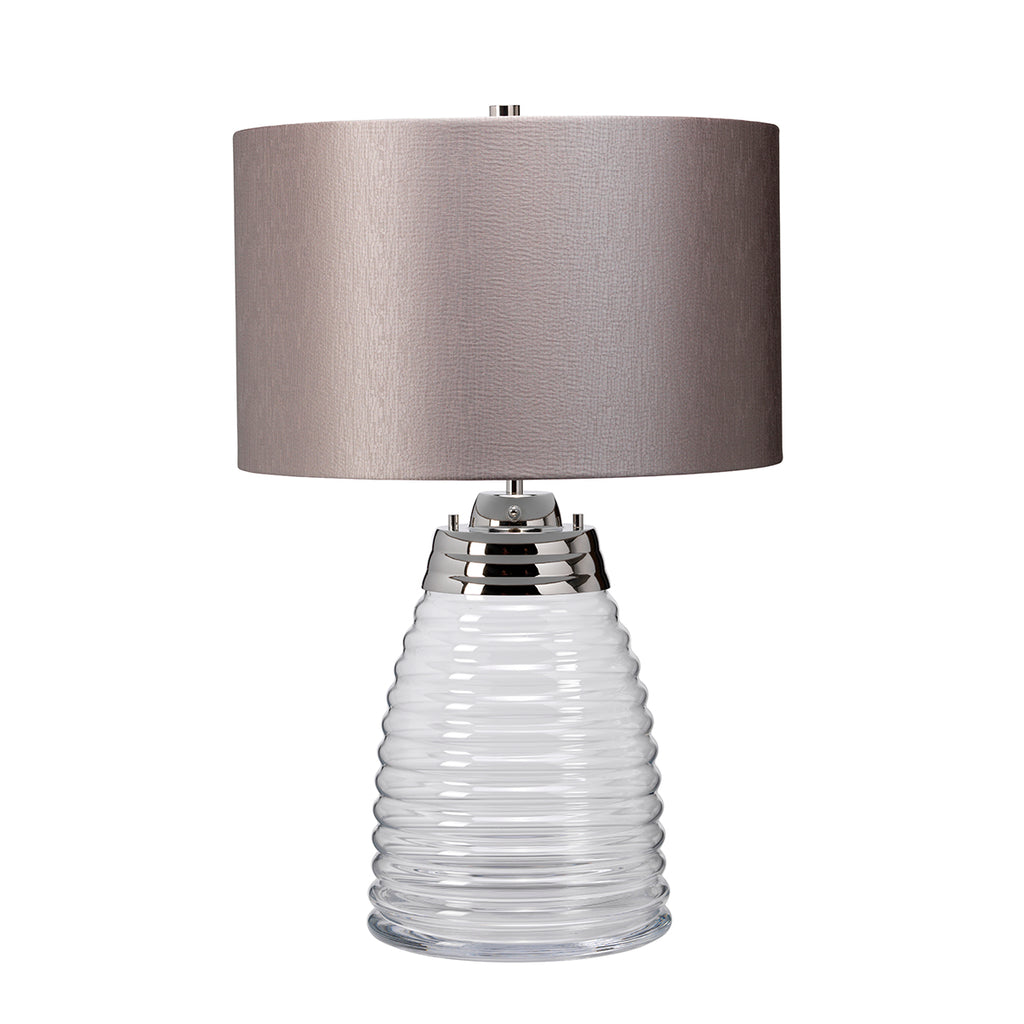 Quintiesse Milne Table Lamp Polished Nickel & Glass with Grey Shade