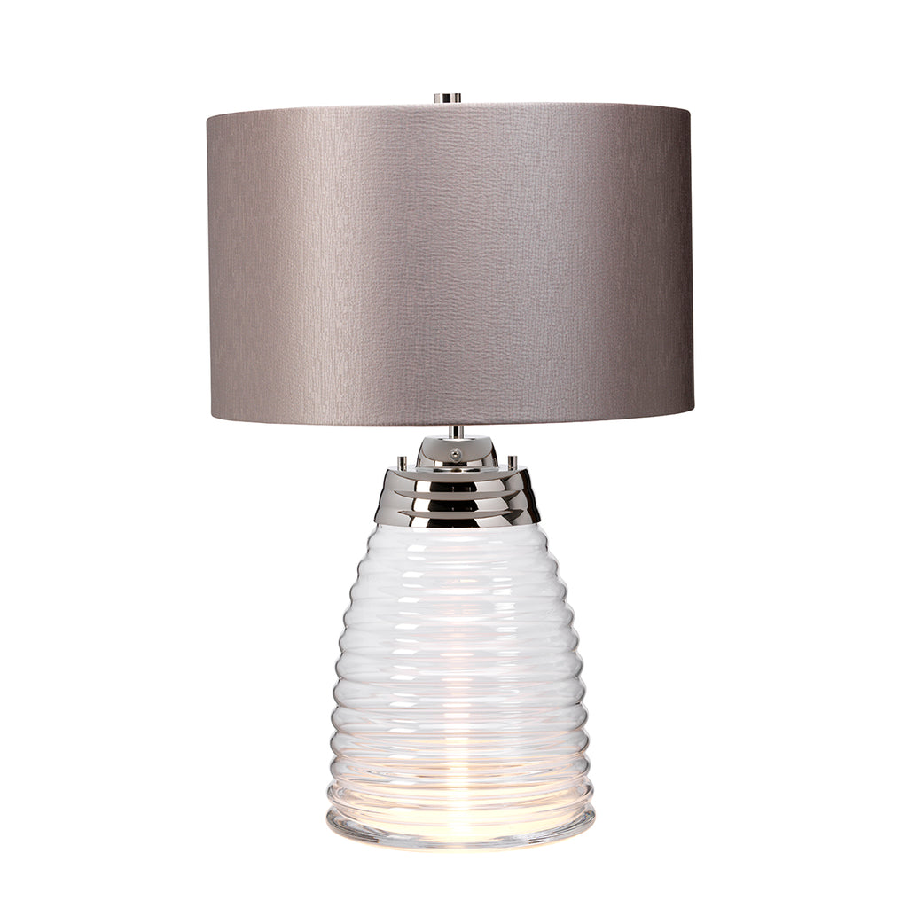 Quintiesse Milne Table Lamp Polished Nickel & Glass with Grey Shade