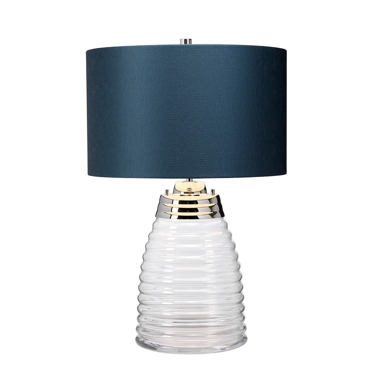 Quintiesse Milne Table Lamp Polished Nickel & Glass with Teal Shade