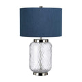 Quintiesse Sola Table Lamp Glass Faux Silk Shade Blue