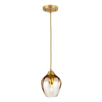 Elstead Tiber 1 Light Pendant Light in Brushed Brass with Amber