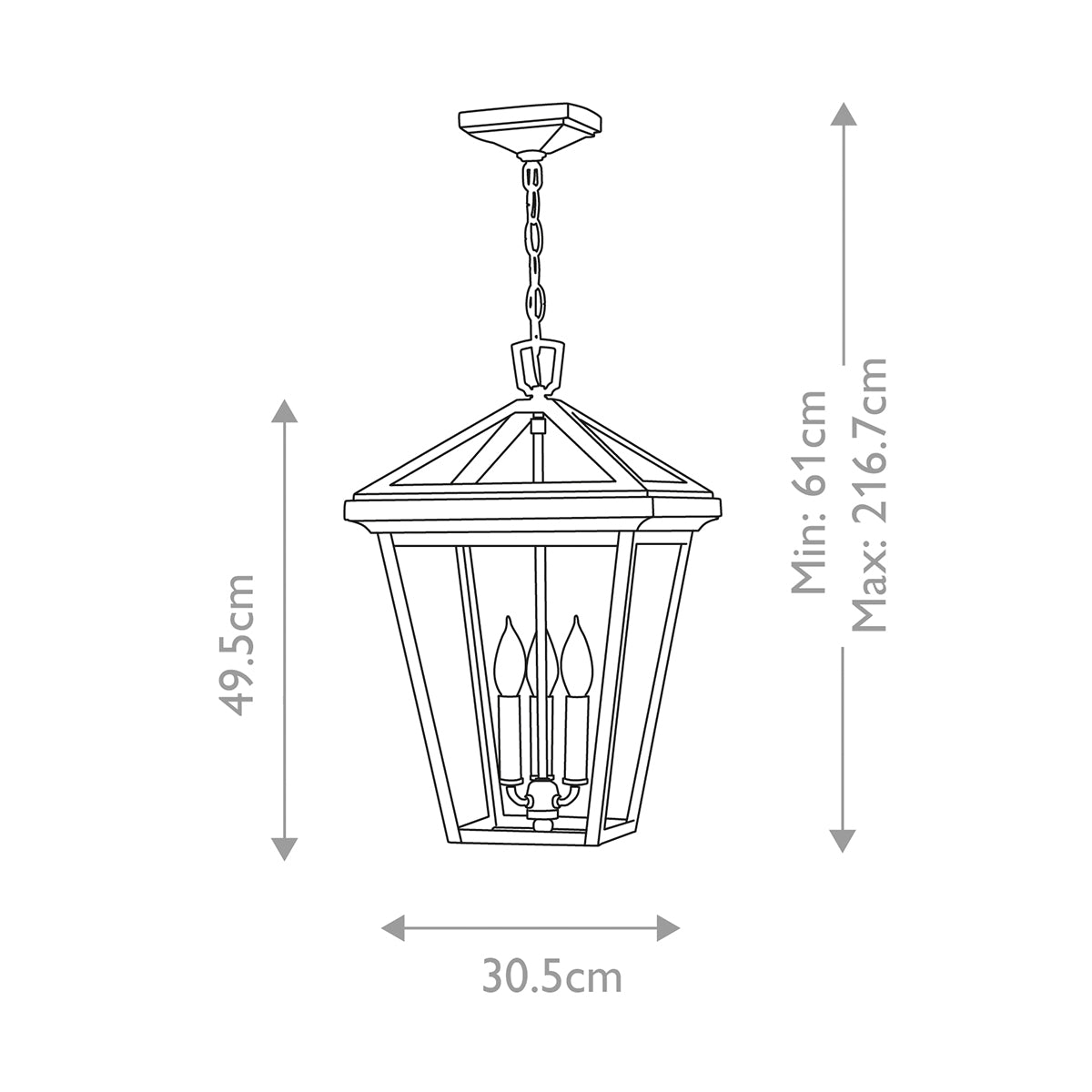 Quintiesse Alford Place Outdoor 3 Light Large Chain Lantern in Museum Black
