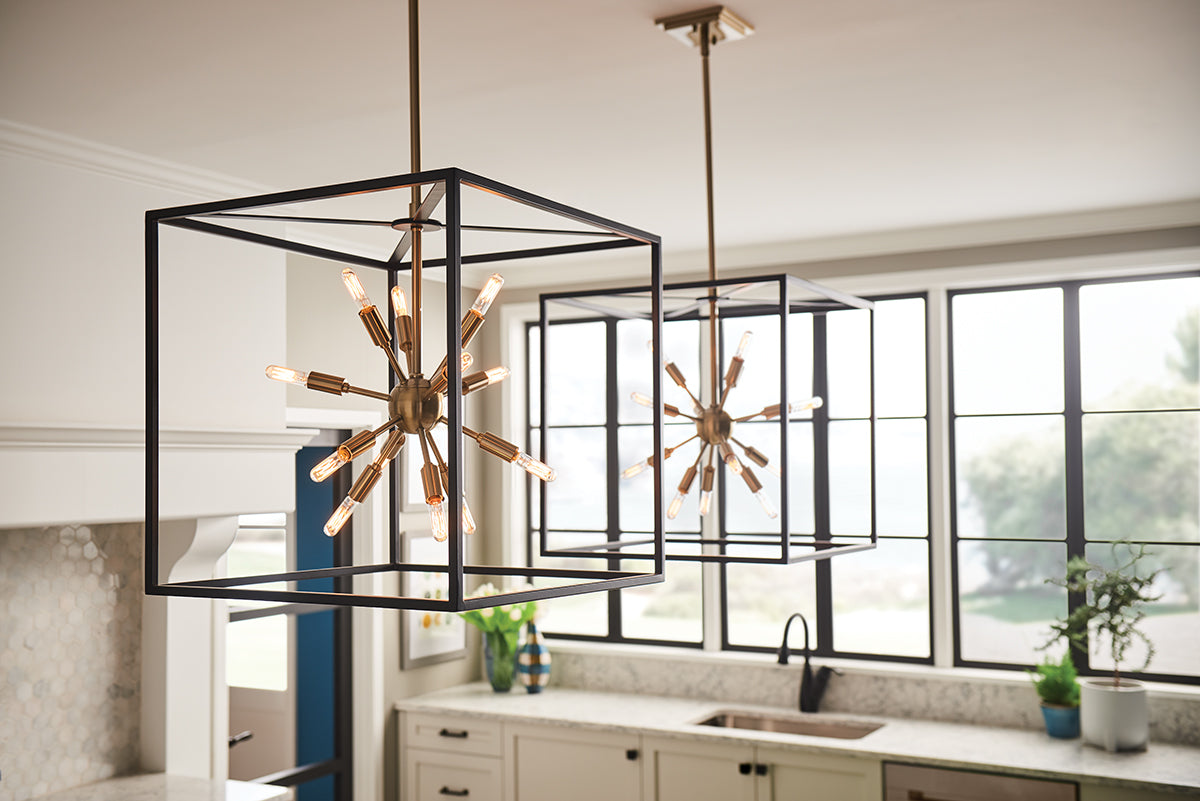 Quintiesse Aros 12 Light Pendant Light Black Warm Brass