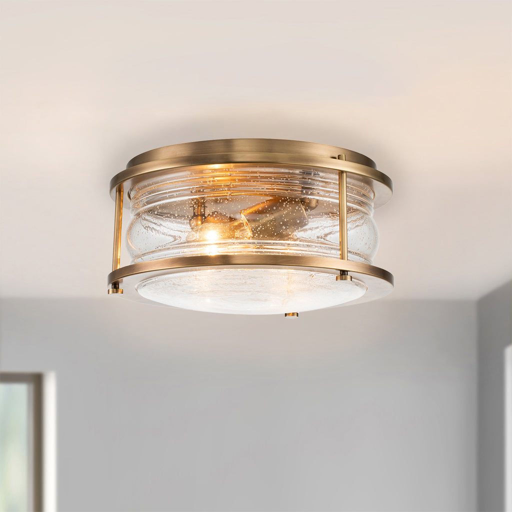 Quintiesse Ashland Bay Bathroom 2 Light Flush in Natural Brass