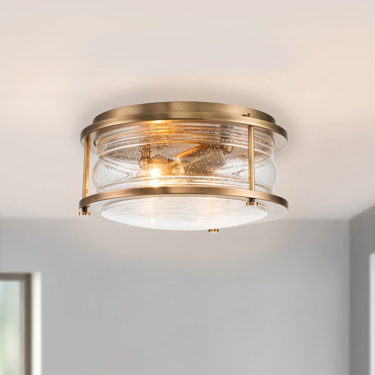 Quintiesse Ashland Bay Bathroom 2 Light Flush in Natural Brass