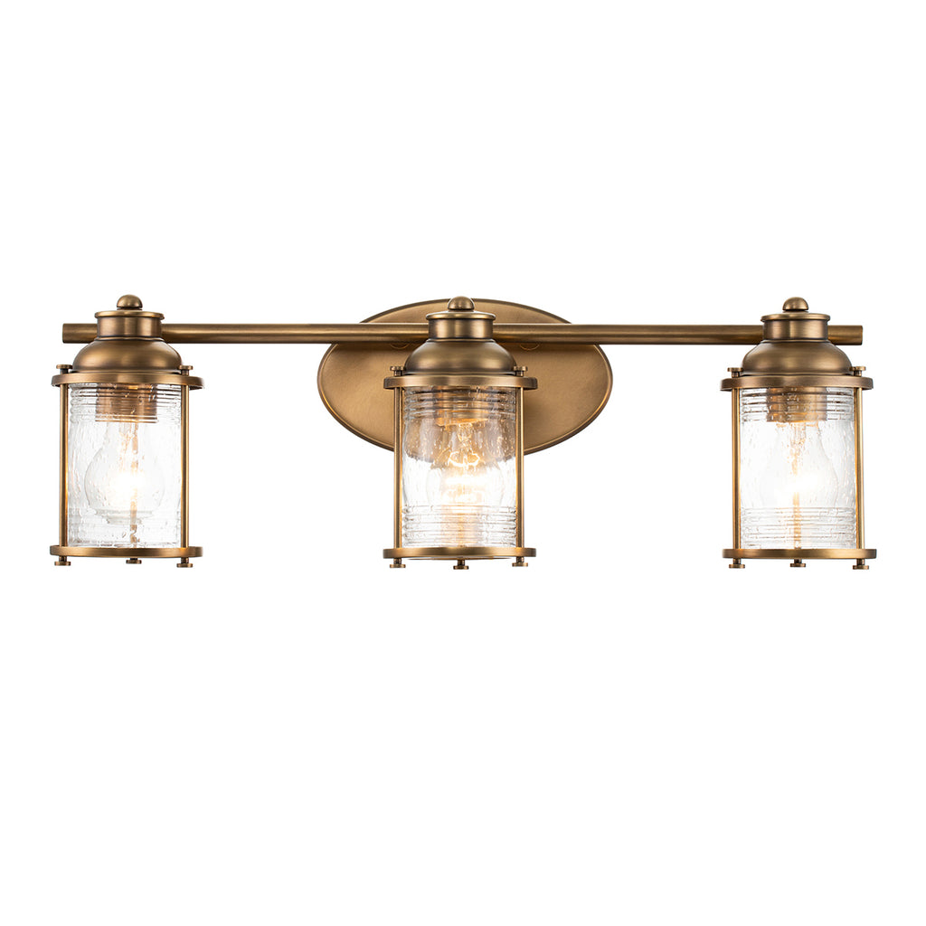 Quintiesse Ashland Bay Bathroom 3 Light Wall Light in Natural Brass
