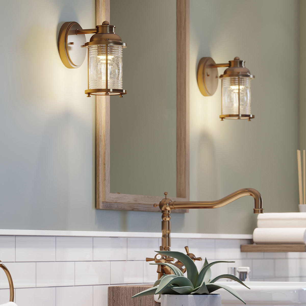 Quintiesse Ashland Bay Bathroom Wall Light in Natural Brass