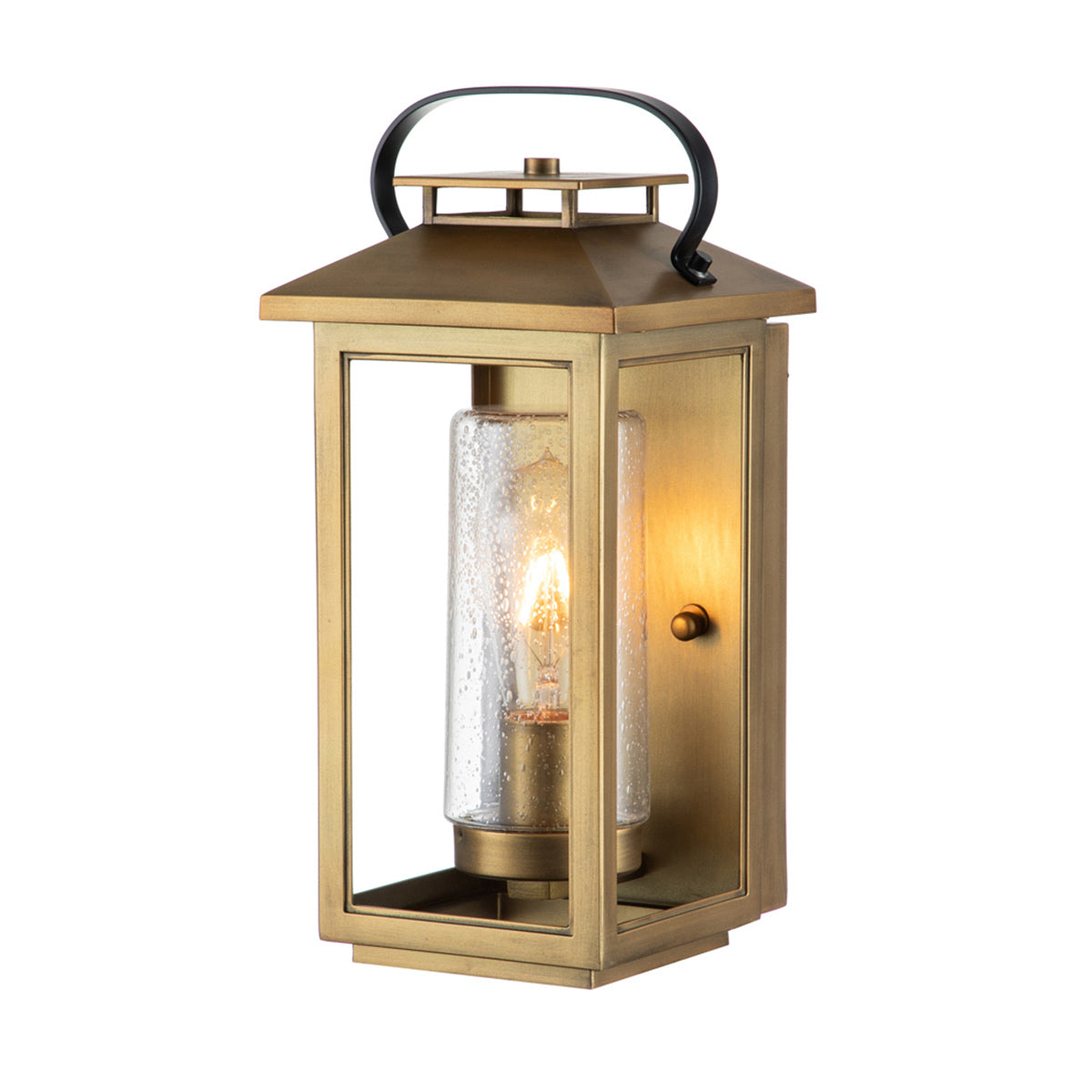 Quintiesse Atwater Outdoor Small Wall Lantern in Painted Distressed Brass