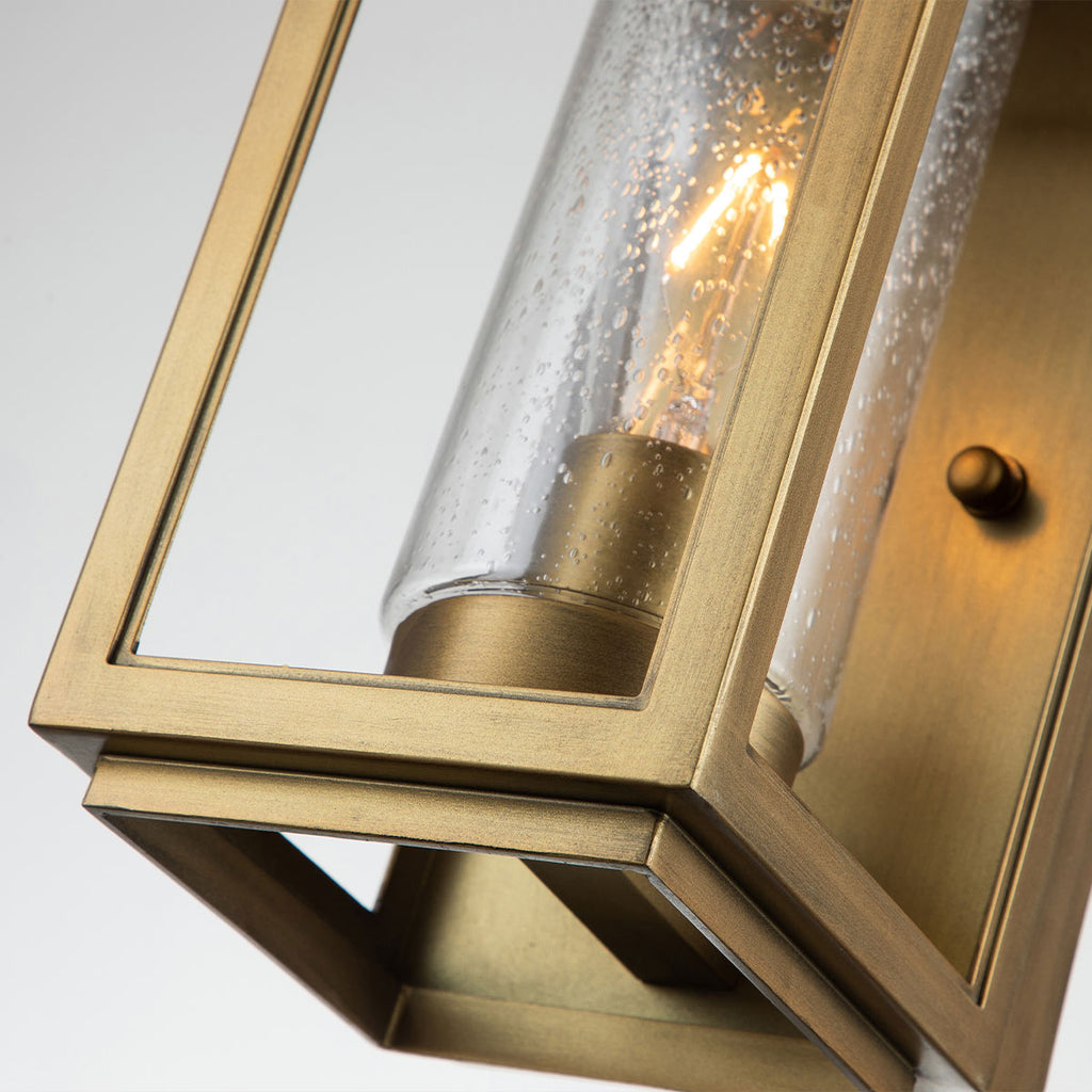 Quintiesse Atwater Outdoor Small Wall Lantern in Painted Distressed Brass