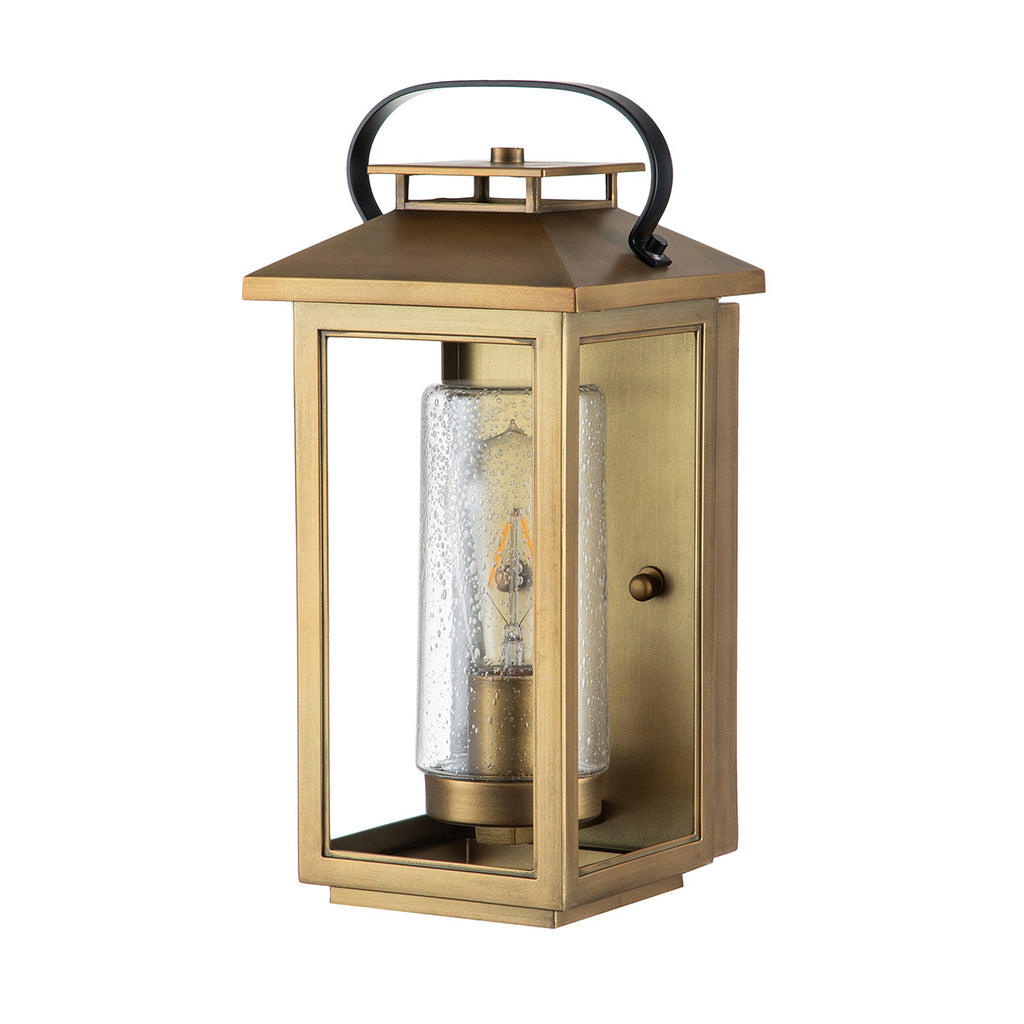 Quintiesse Atwater Outdoor Small Wall Lantern in Painted Distressed Brass