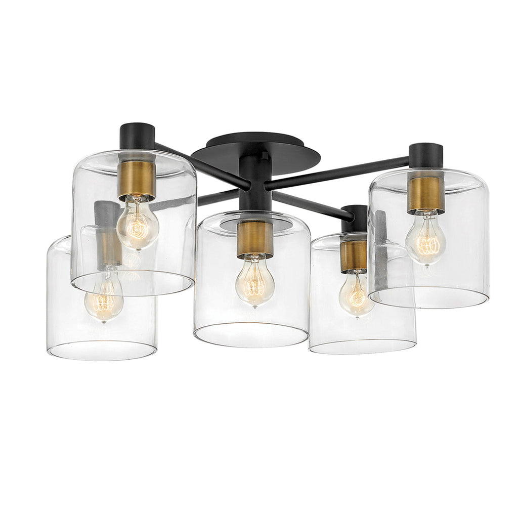 Quintiesse Axel 5 Light Semi-Flush in Black with Heritage Brass
