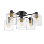 Quintiesse Axel 5 Light Semi-Flush in Black with Heritage Brass