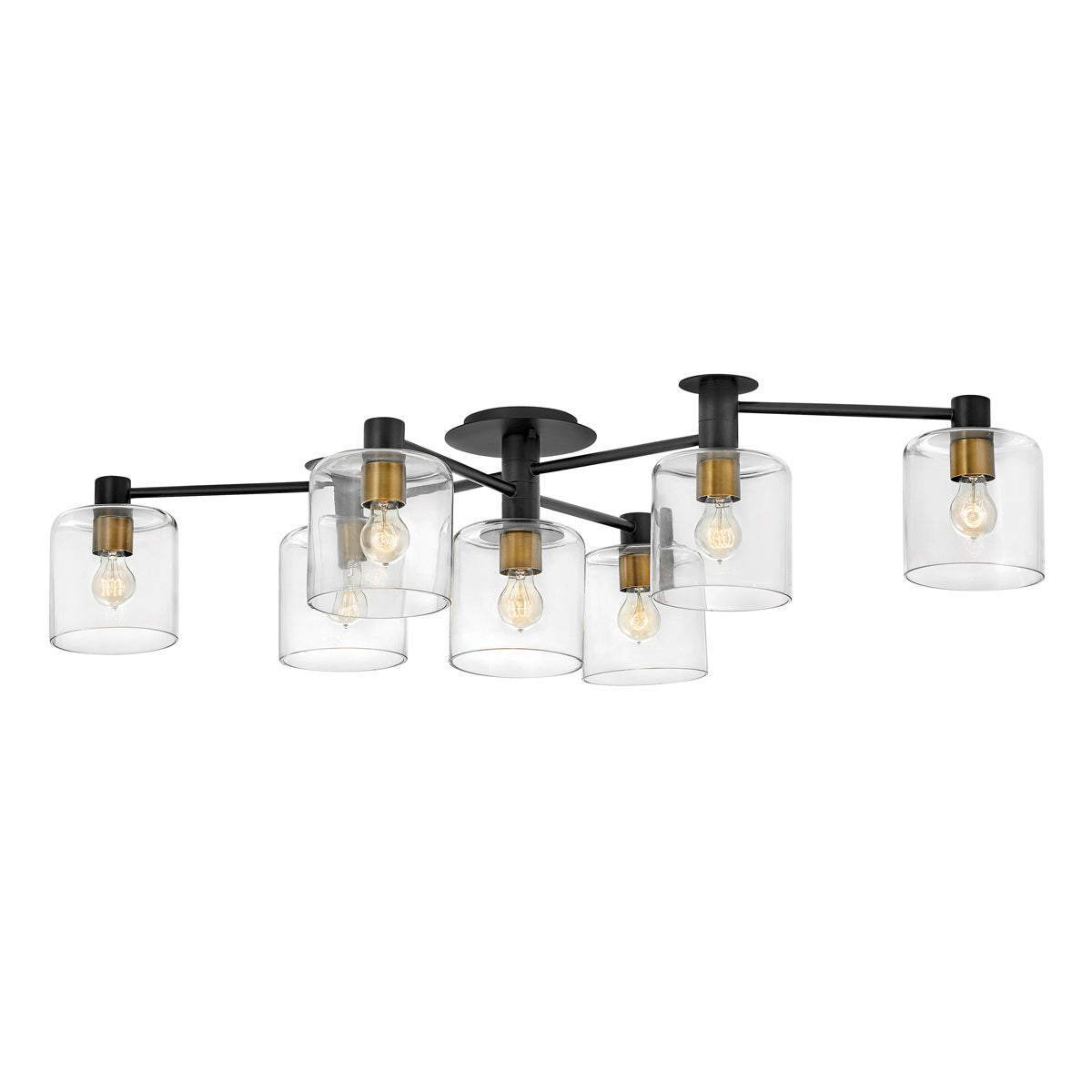 Quintiesse Axel 7 Light Semi-Flush in Black with Heritage Brass