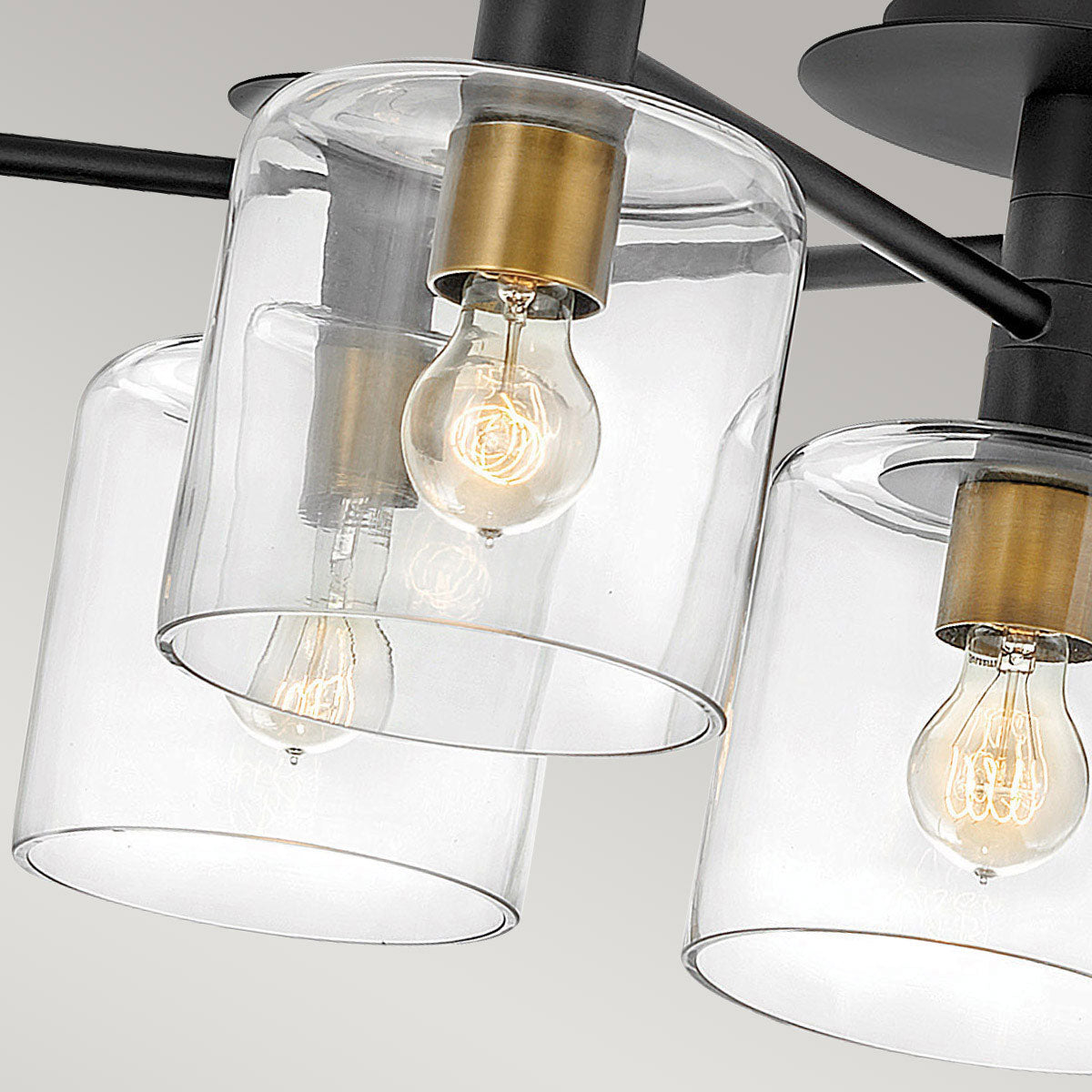 Quintiesse Axel 7 Light Semi-Flush in Black with Heritage Brass
