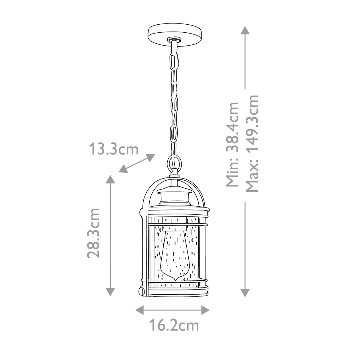 Quintiesse Booker Outdoor Small Chain Lantern in Industrial Aluminium