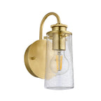 Quintiesse Braelyn 1 Light Wall Light Brushed Brass Clear Seedy Glass