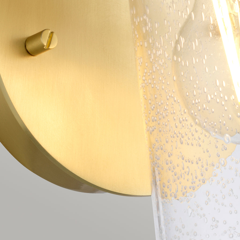 Quintiesse Braelyn 1 Light Wall Light Brushed Brass Clear Seedy Glass
