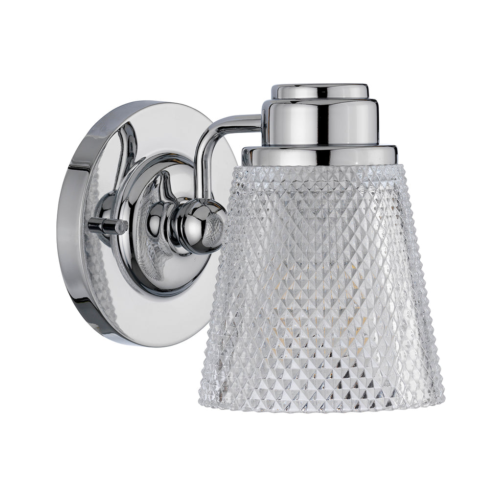 Quintiesse Hudson 1 Light Bathroom Wall Light Polished Chrome Clear Glass Shade