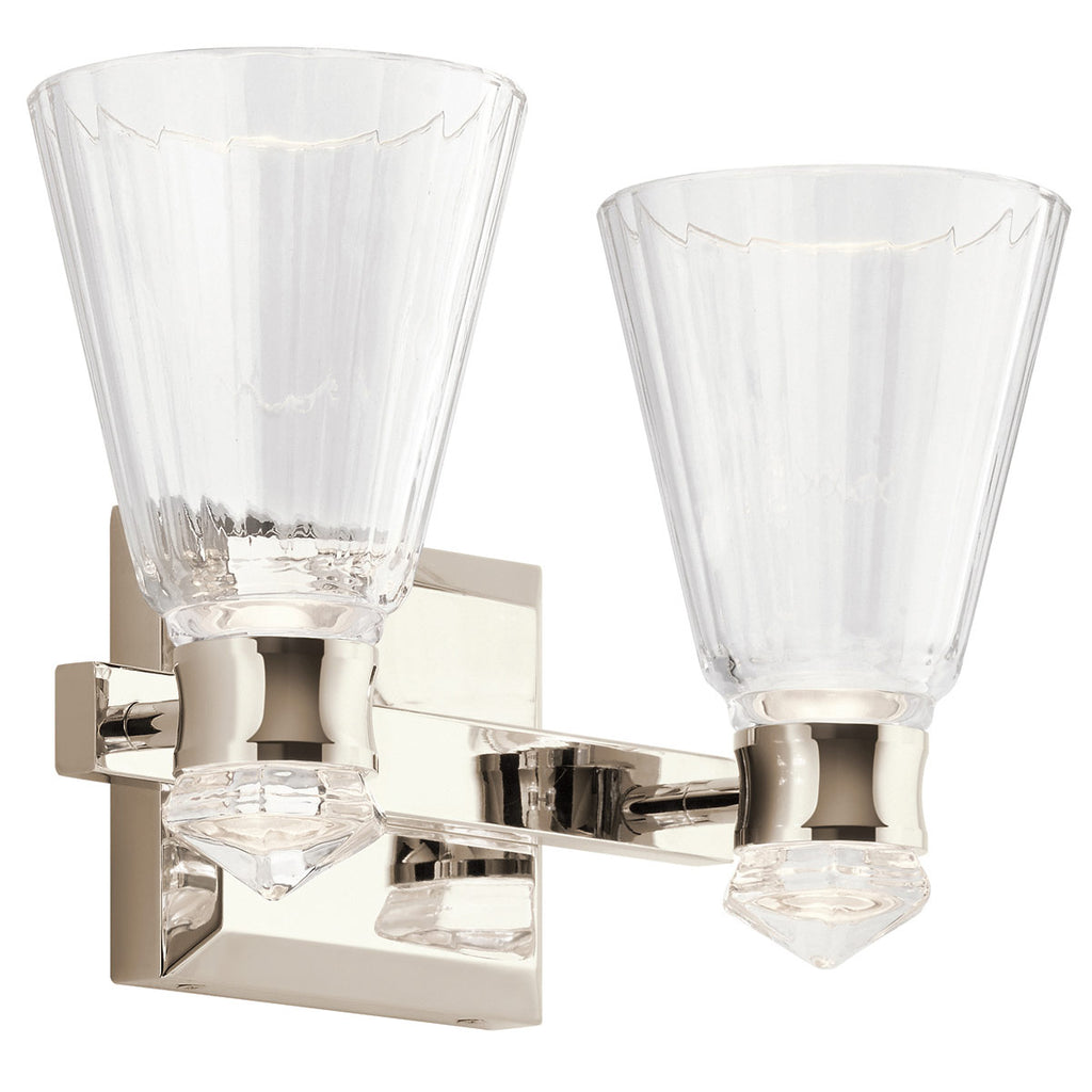Quintiesse Kayva Bathroom LED 2 Arm Dual-lit Wall Light in Polished Nickel