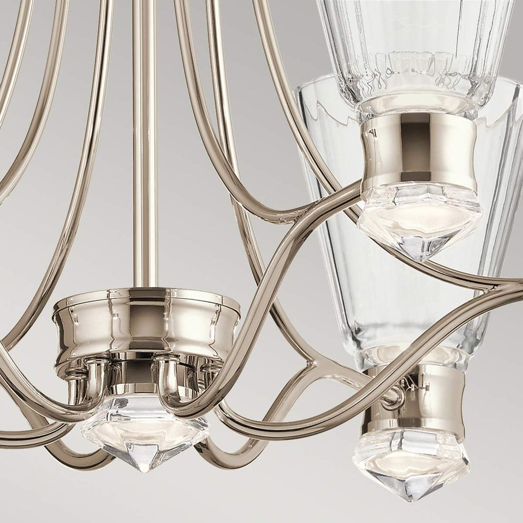 Quintiesse Kayva LED 13 Light 6 Arm Chandelier in Polished Nickel