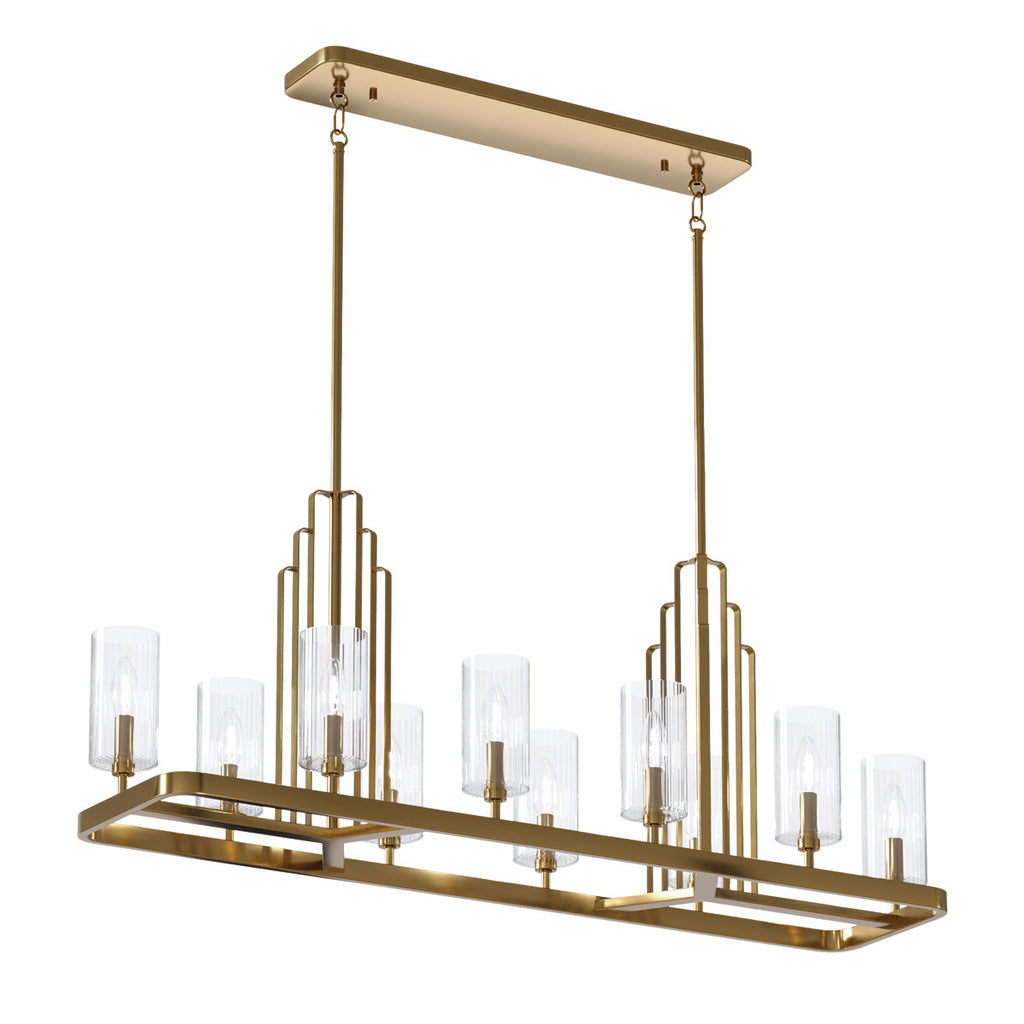 Quintiesse Kimrose 10 Light Linear Chandelier in Brushed Natural Brass