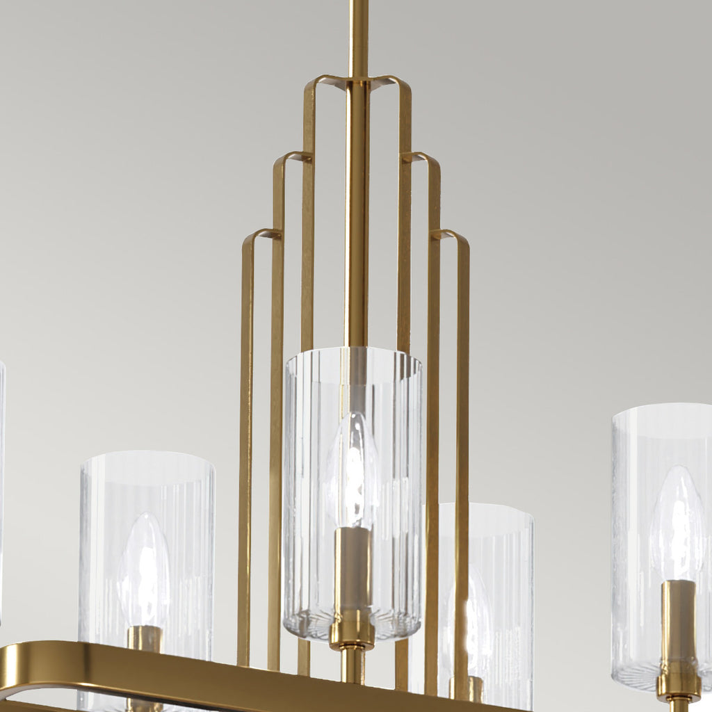 Quintiesse Kimrose 10 Light Linear Chandelier in Brushed Natural Brass