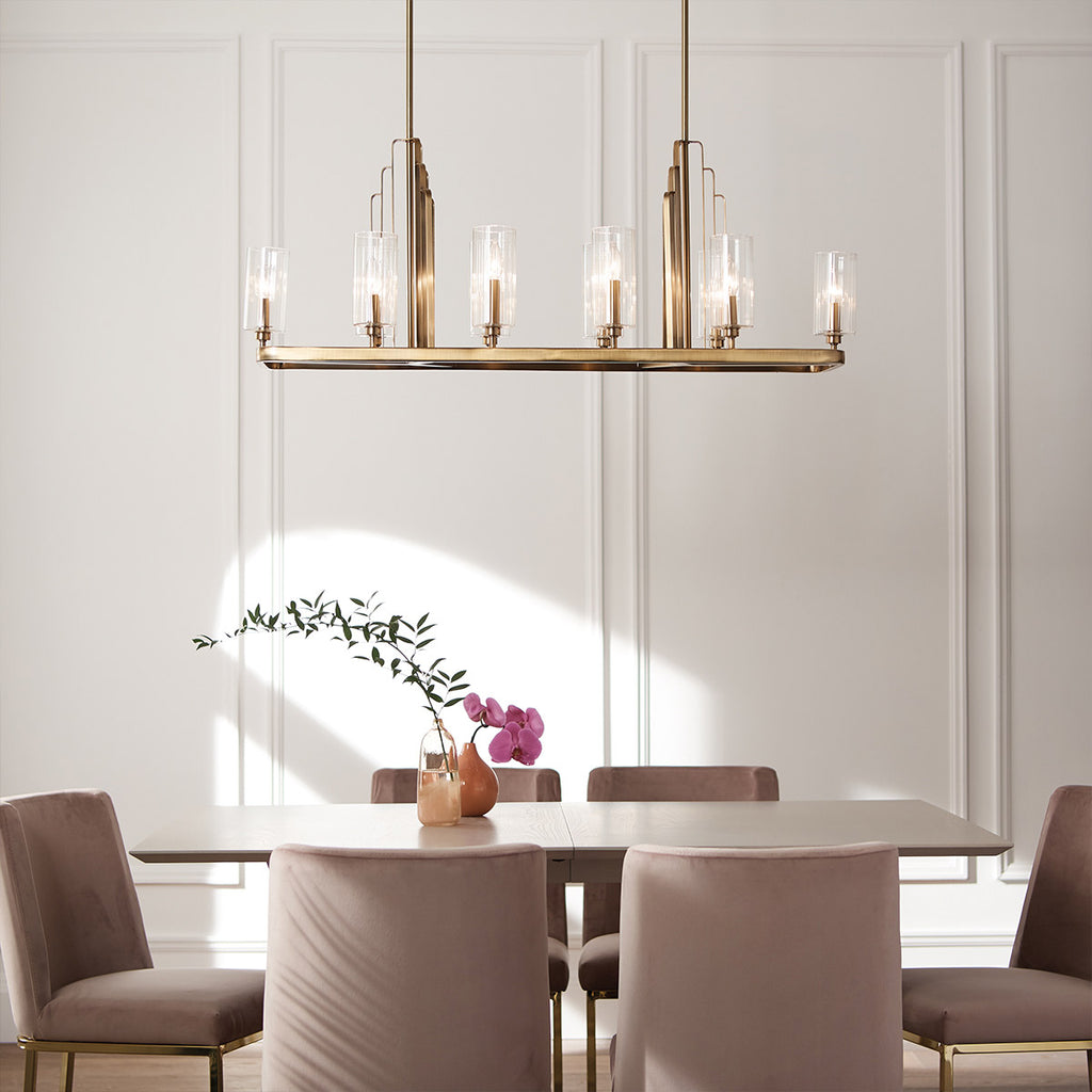 Quintiesse Kimrose 10 Light Linear Chandelier in Brushed Natural Brass