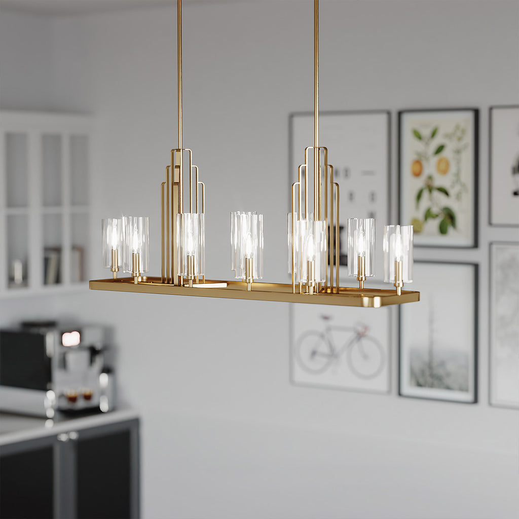 Quintiesse Kimrose 10 Light Linear Chandelier in Brushed Natural Brass