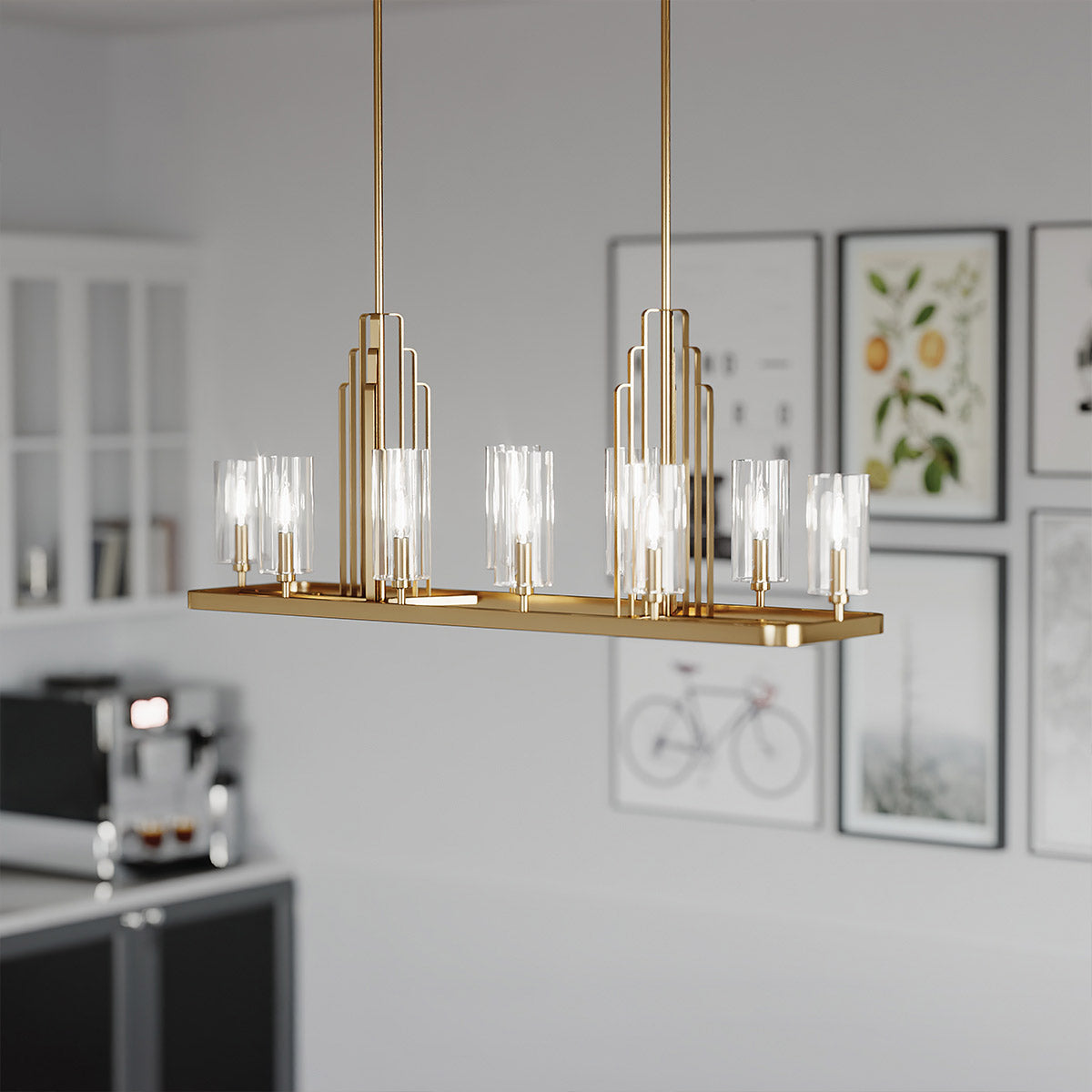 Quintiesse Kimrose 10 Light Linear Chandelier in Brushed Natural Brass