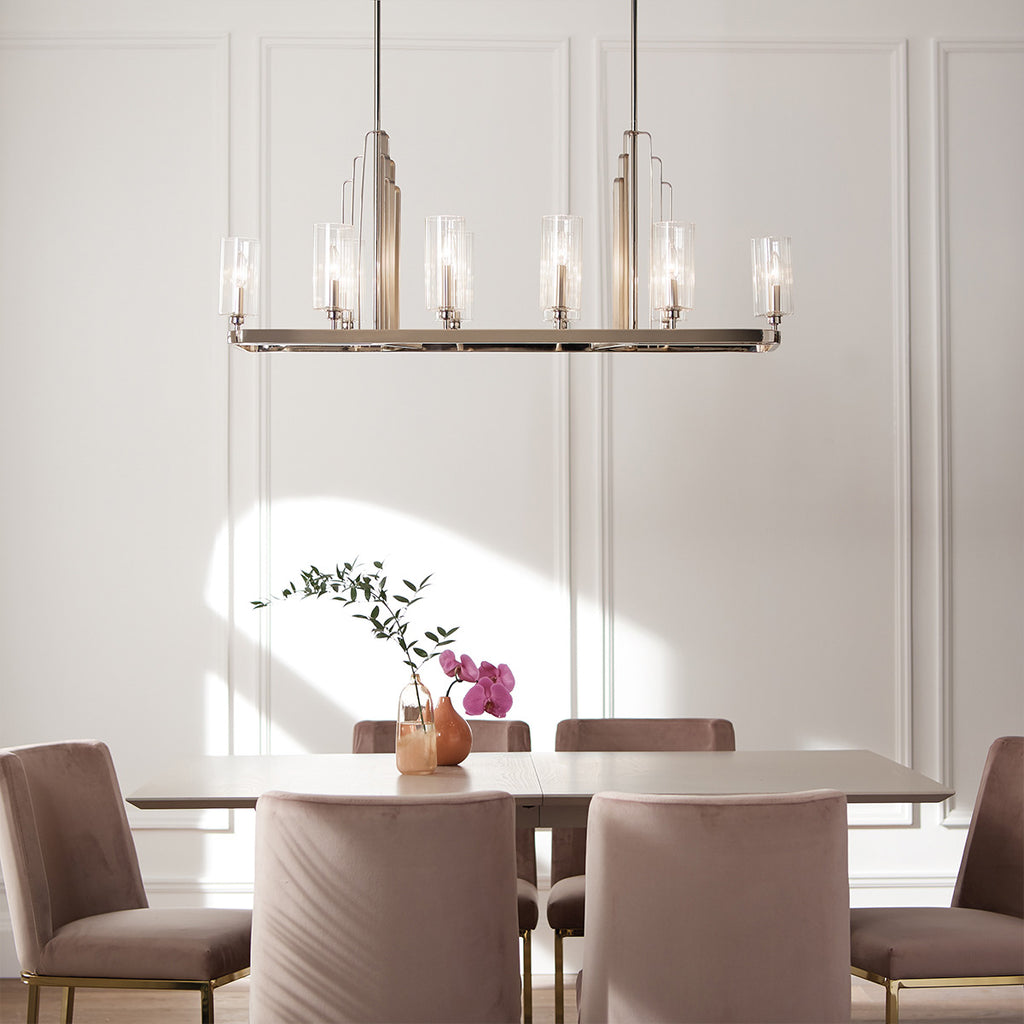 Quintiesse Kimrose 10 Light Linear Chandelier in Polished Nickel