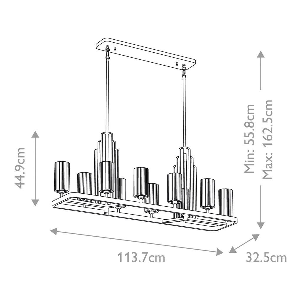 Quintiesse Kimrose 10 Light Linear Chandelier in Polished Nickel