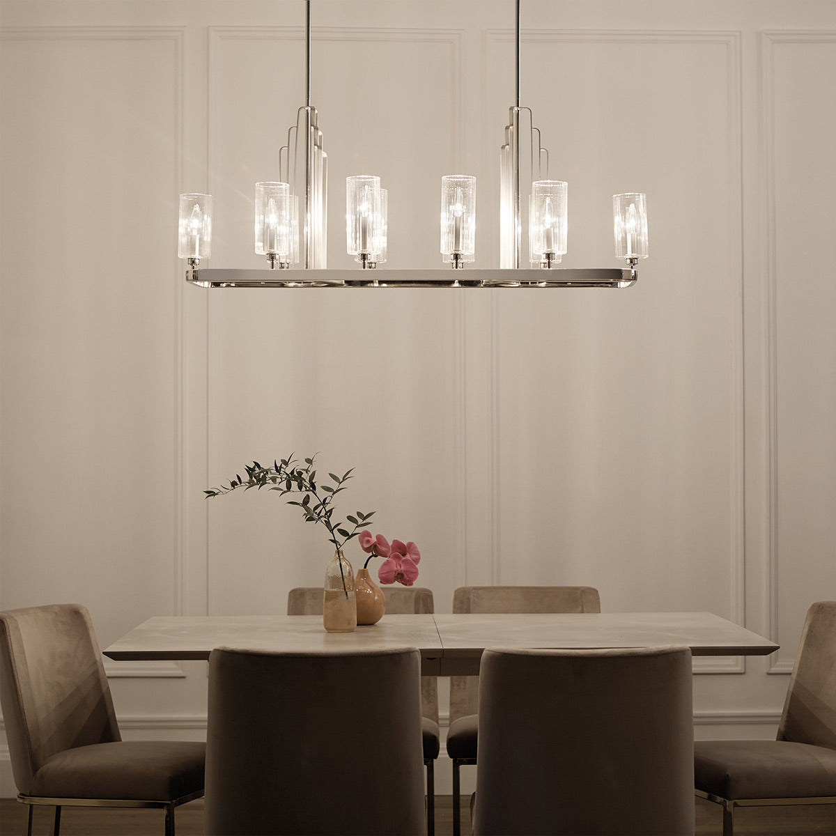 Quintiesse Kimrose 10 Light Linear Chandelier in Polished Nickel