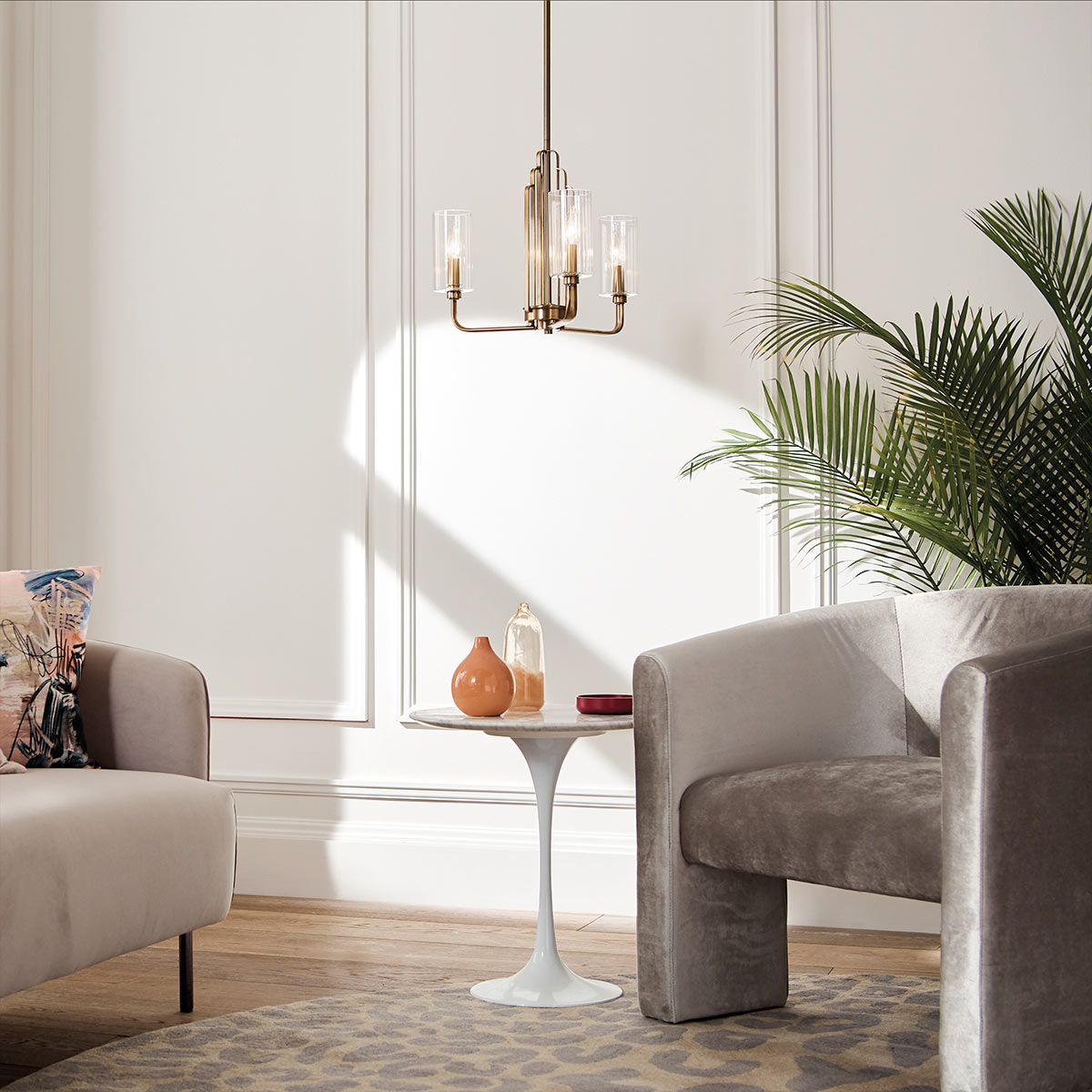Quintiesse Kimrose 3 Light Chandelier in Brushed Natural Brass