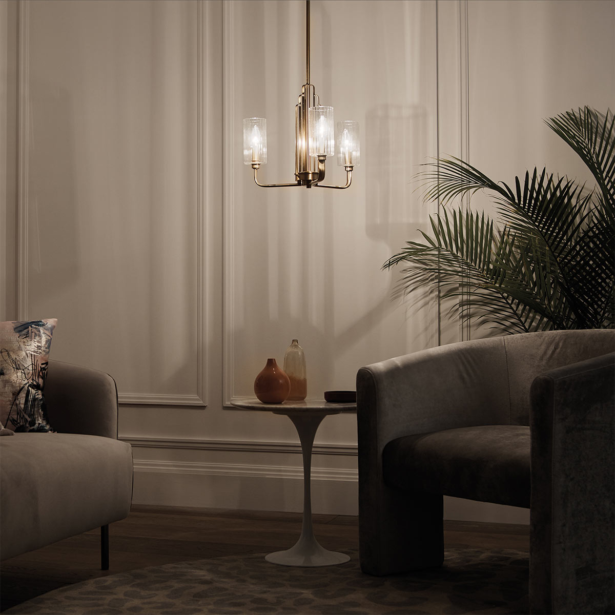 Quintiesse Kimrose 3 Light Chandelier in Brushed Natural Brass