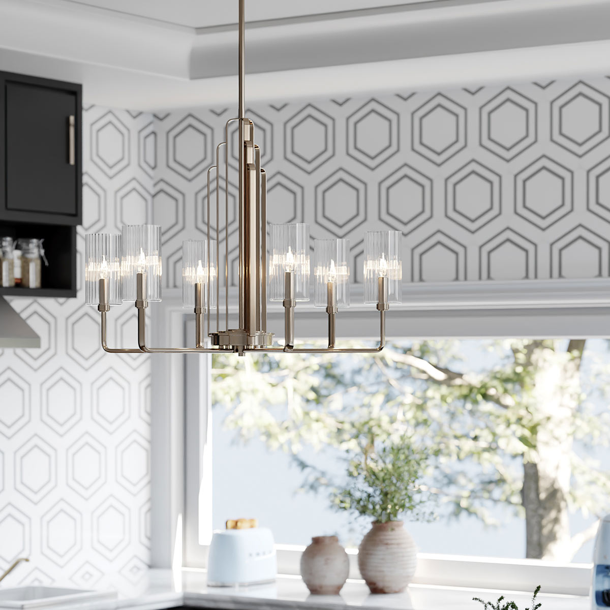 Quintiesse Kimrose 6 Light Chandelier in Polished Nickel