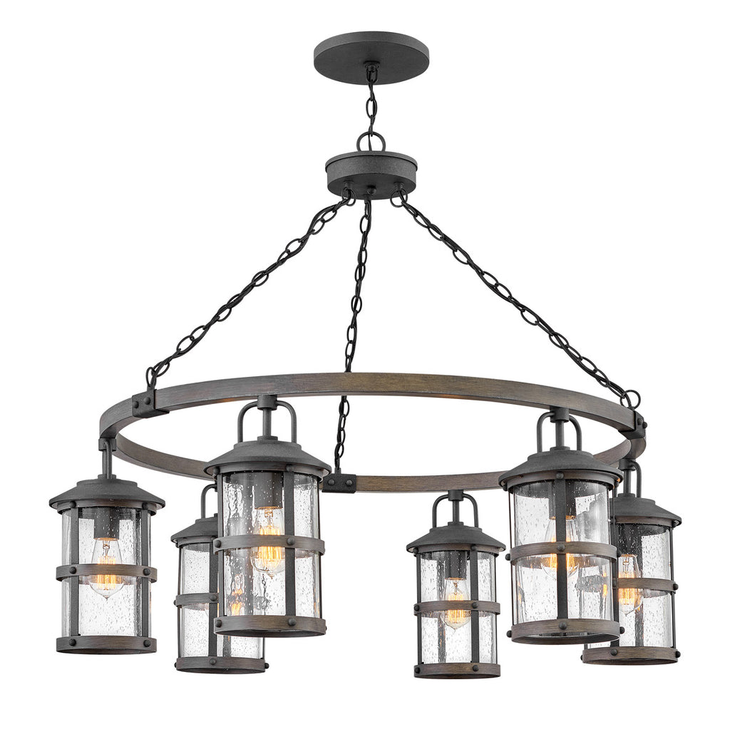 Quintiesse Lakehouse Outdoor 6 Light Outdoor Chandelier in Aged Zinc with Driftwood Grey