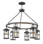 Quintiesse Lakehouse Outdoor 6 Light Outdoor Chandelier in Aged Zinc with Driftwood Grey
