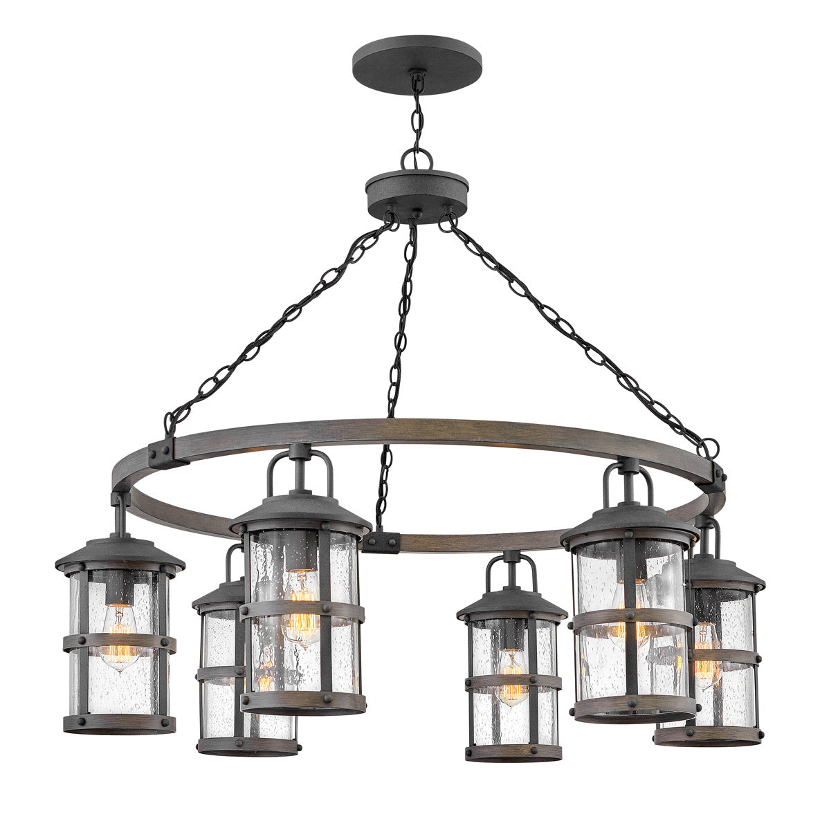 Quintiesse Lakehouse Outdoor 6 Light Outdoor Chandelier in Aged Zinc with Driftwood Grey