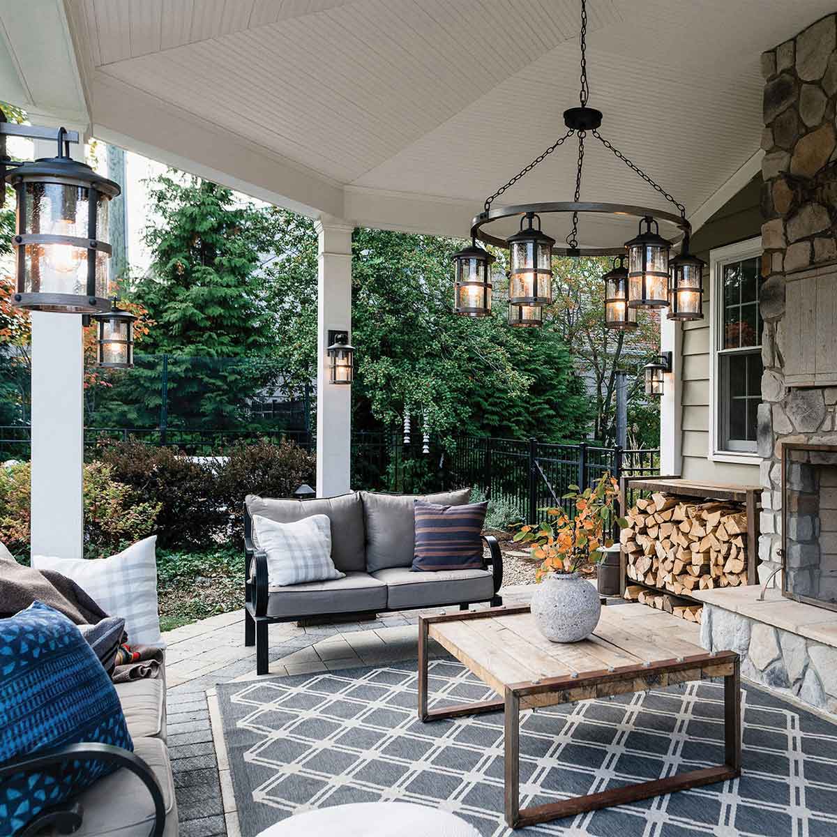 Quintiesse Lakehouse Outdoor 6 Light Outdoor Chandelier in Aged Zinc with Driftwood Grey
