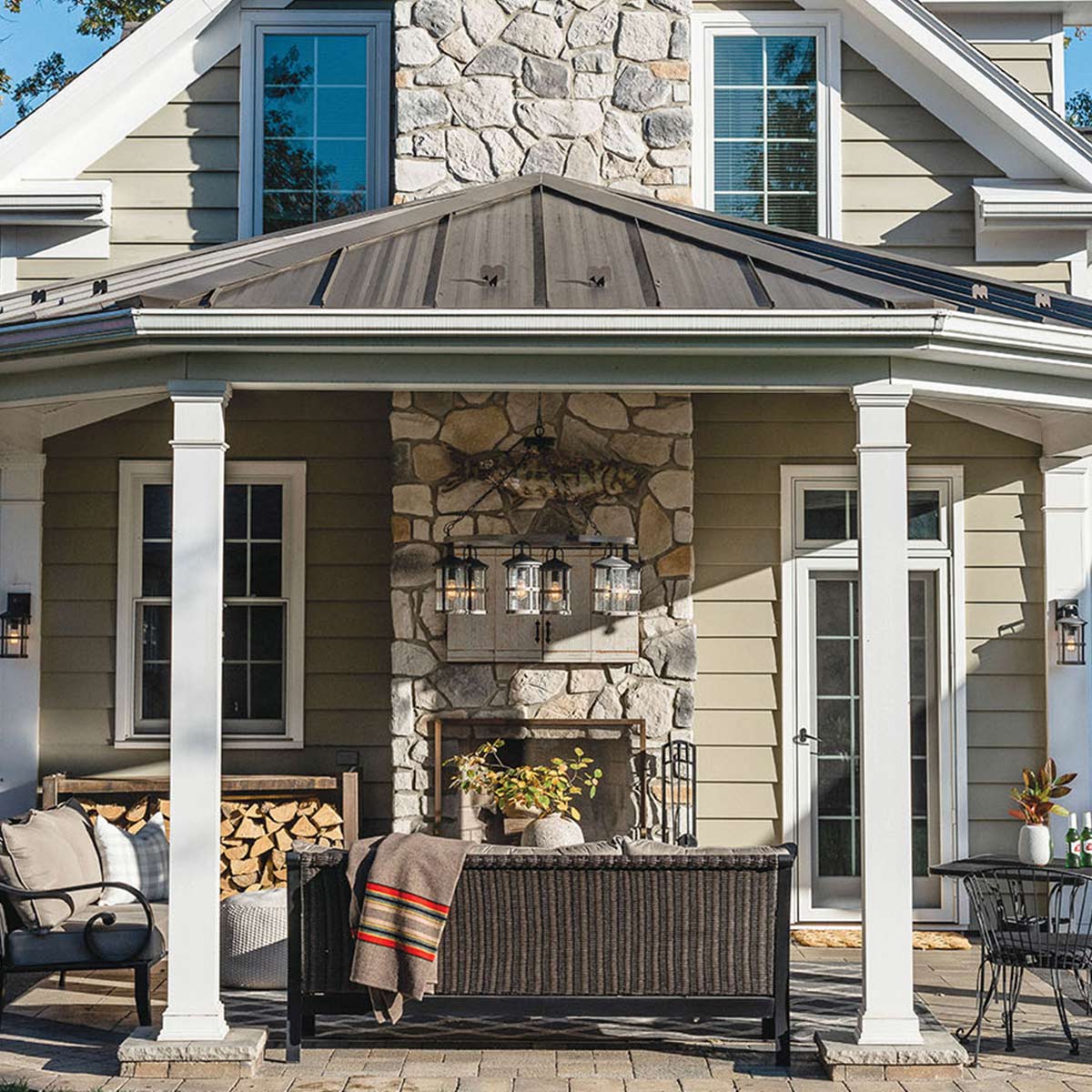 Quintiesse Lakehouse Outdoor 6 Light Outdoor Chandelier in Aged Zinc with Driftwood Grey