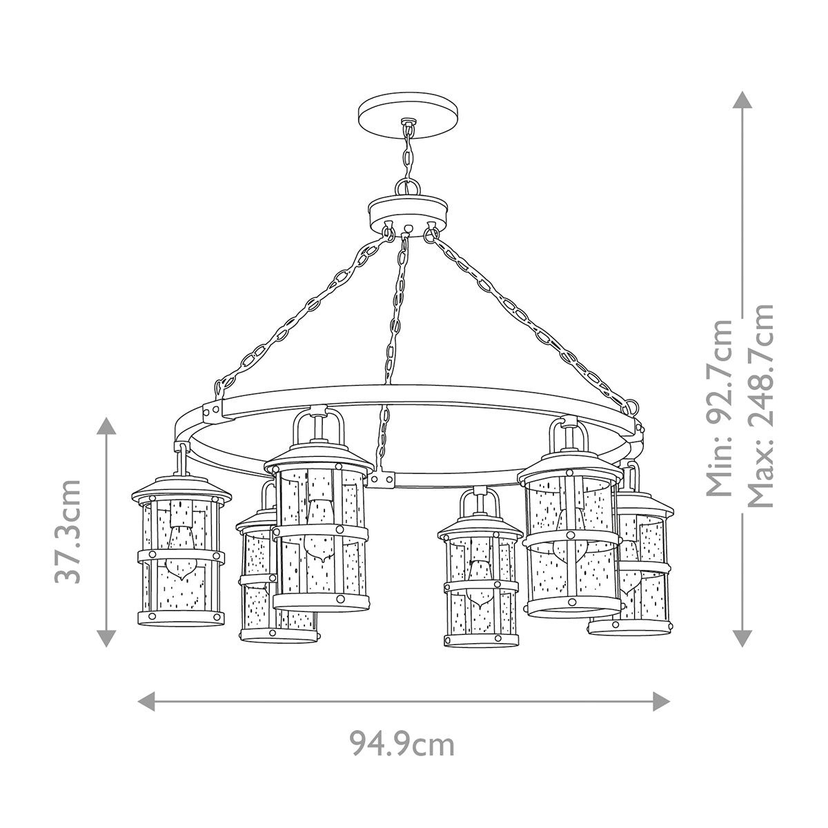 Quintiesse Lakehouse Outdoor 6 Light Outdoor Chandelier in Aged Zinc with Driftwood Grey