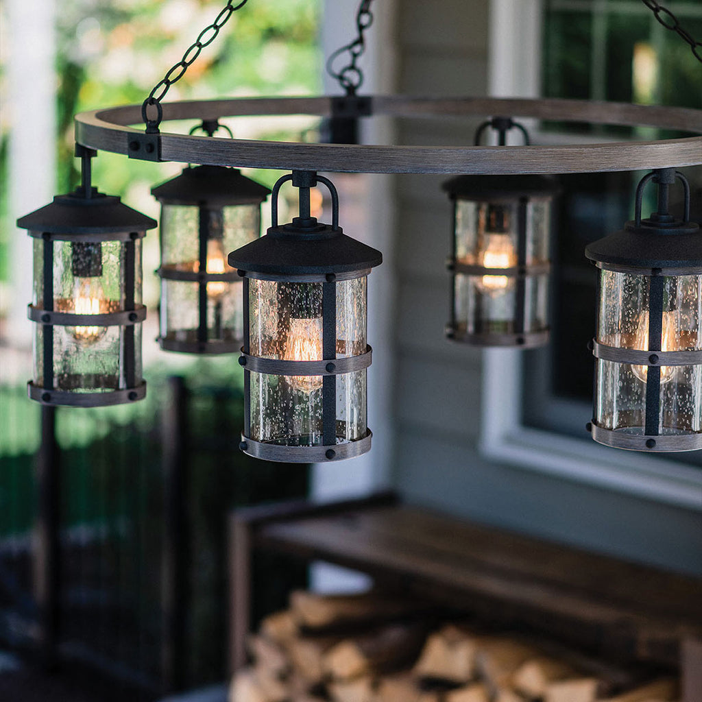 Quintiesse Lakehouse Outdoor 6 Light Outdoor Chandelier in Aged Zinc with Driftwood Grey