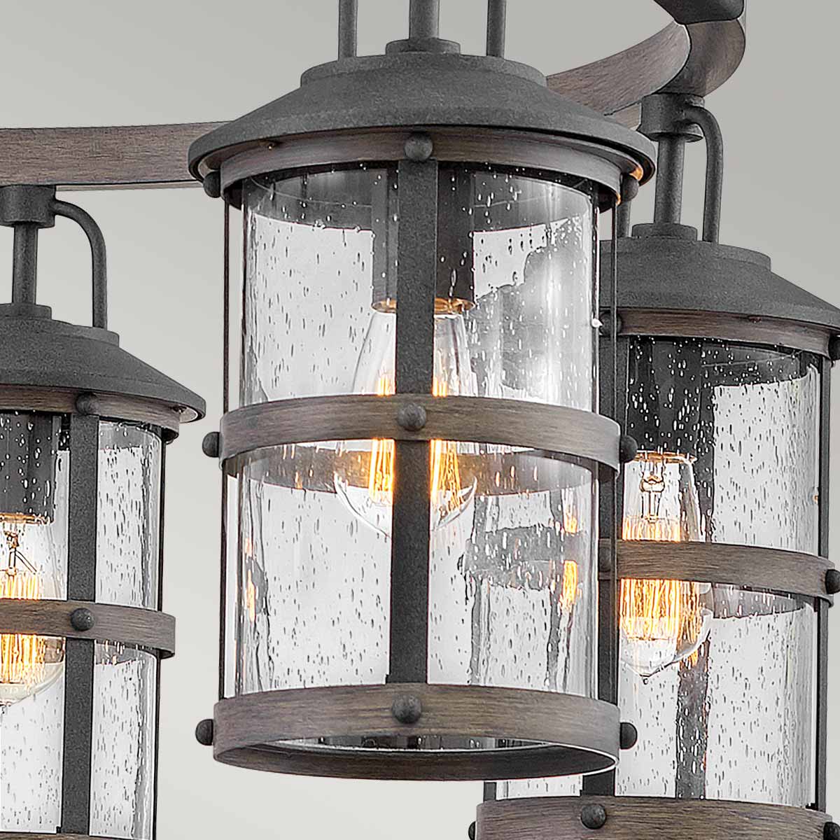 Quintiesse Lakehouse Outdoor 6 Light Outdoor Chandelier in Aged Zinc with Driftwood Grey