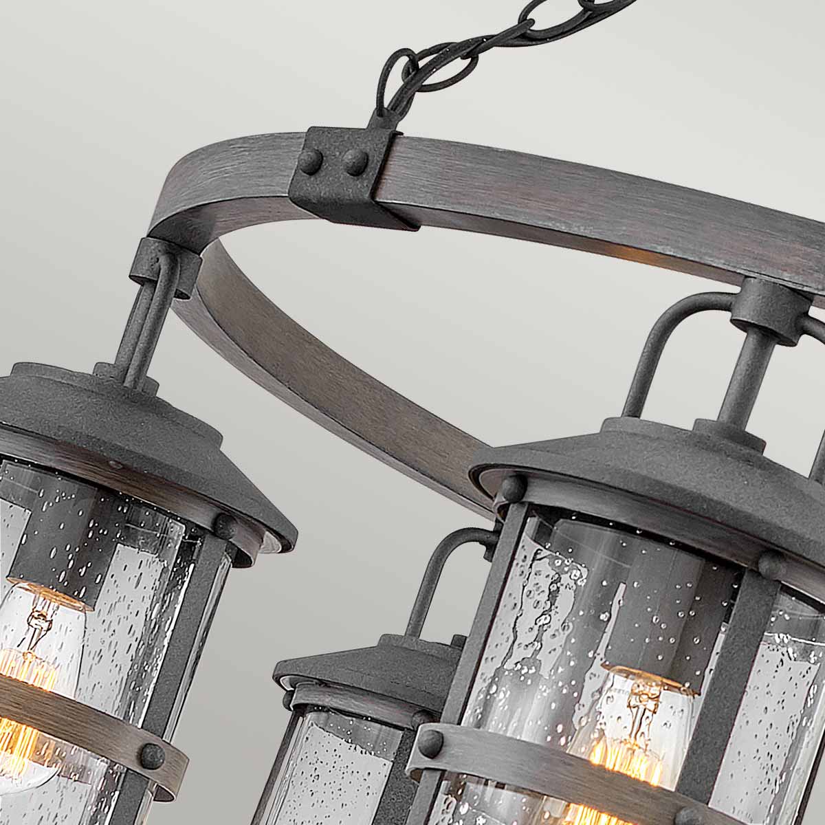 Quintiesse Lakehouse Outdoor 6 Light Outdoor Chandelier in Aged Zinc with Driftwood Grey