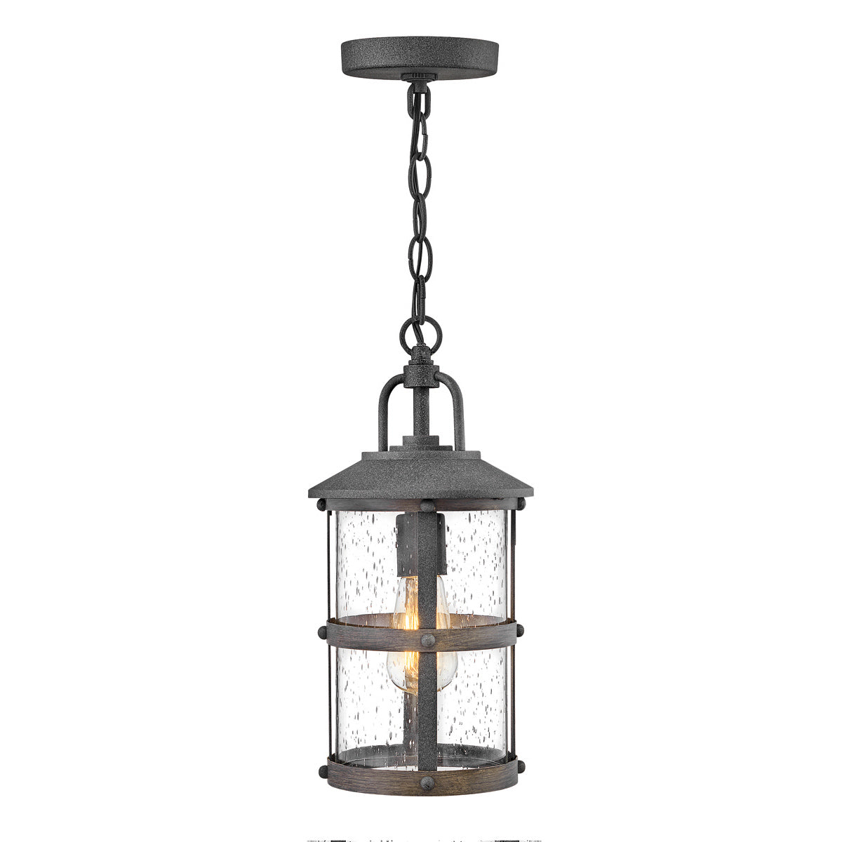 Quintiesse Lakehouse Outdoor Small Chain Lantern in Aged Zinc with Driftwood Grey