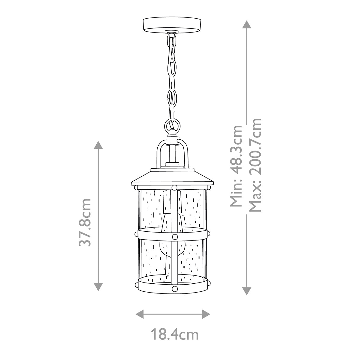 Quintiesse Lakehouse Outdoor Small Chain Lantern in Aged Zinc with Driftwood Grey