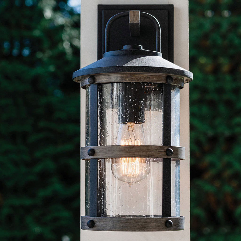 Quintiesse Lakehouse Outdoor Small Wall Lantern in Aged Zinc with Driftwood Grey