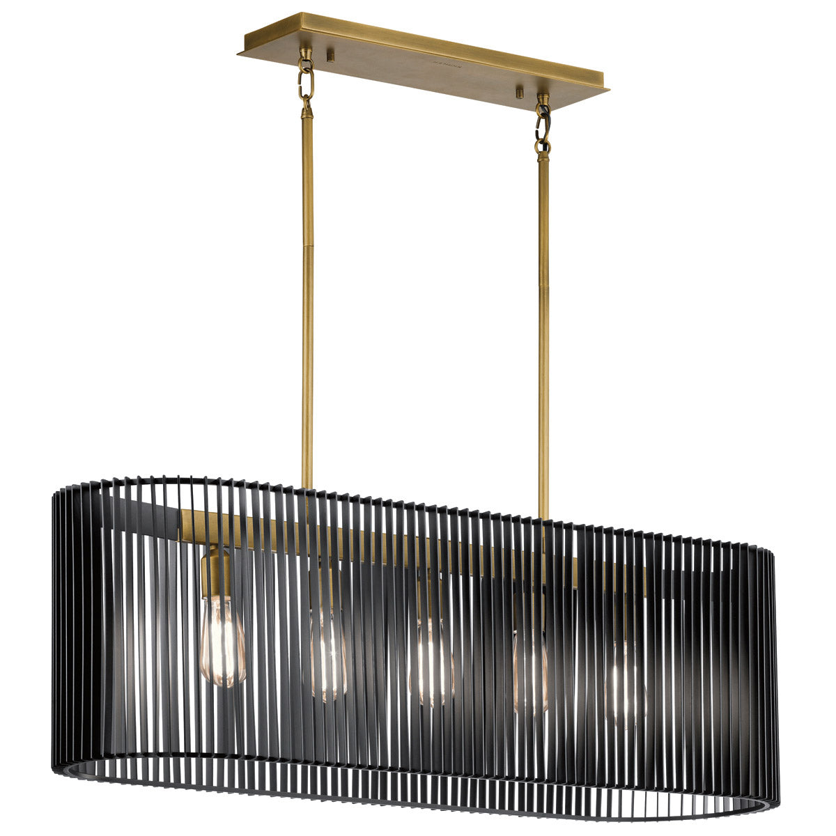 Quintiesse Linara 5 Light Linear Chandelier in Black & Natural Brass